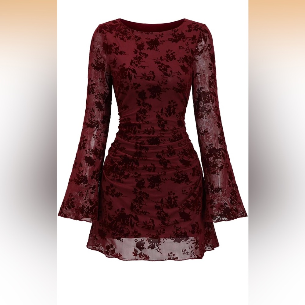 Amazon Burgundy Floral Long Sleeve Dress